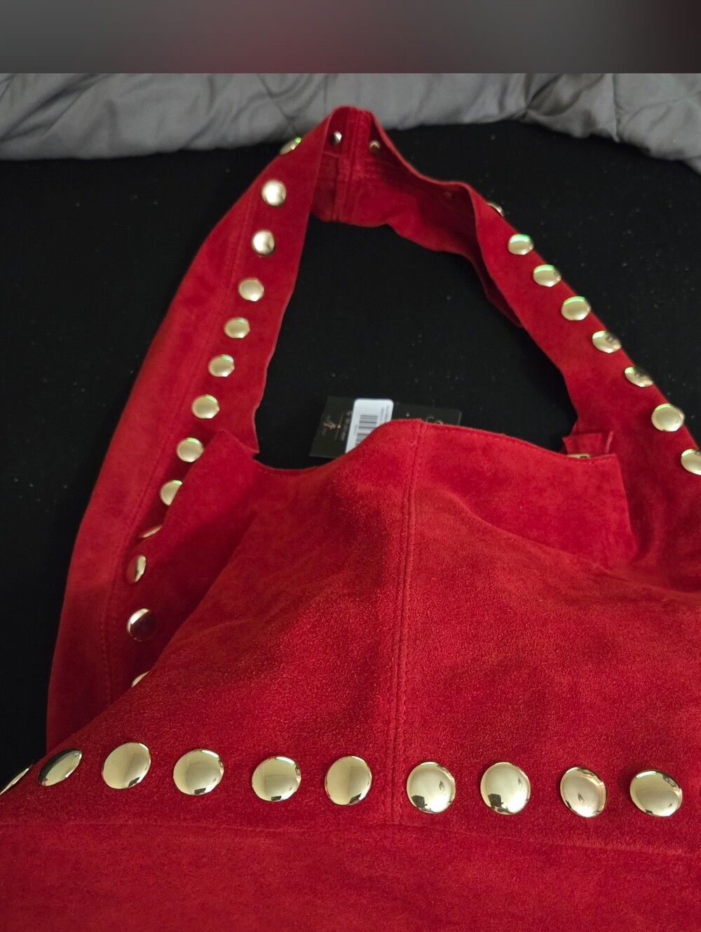 Red Gold Studded Hobo Bag - Picture 2 of 4